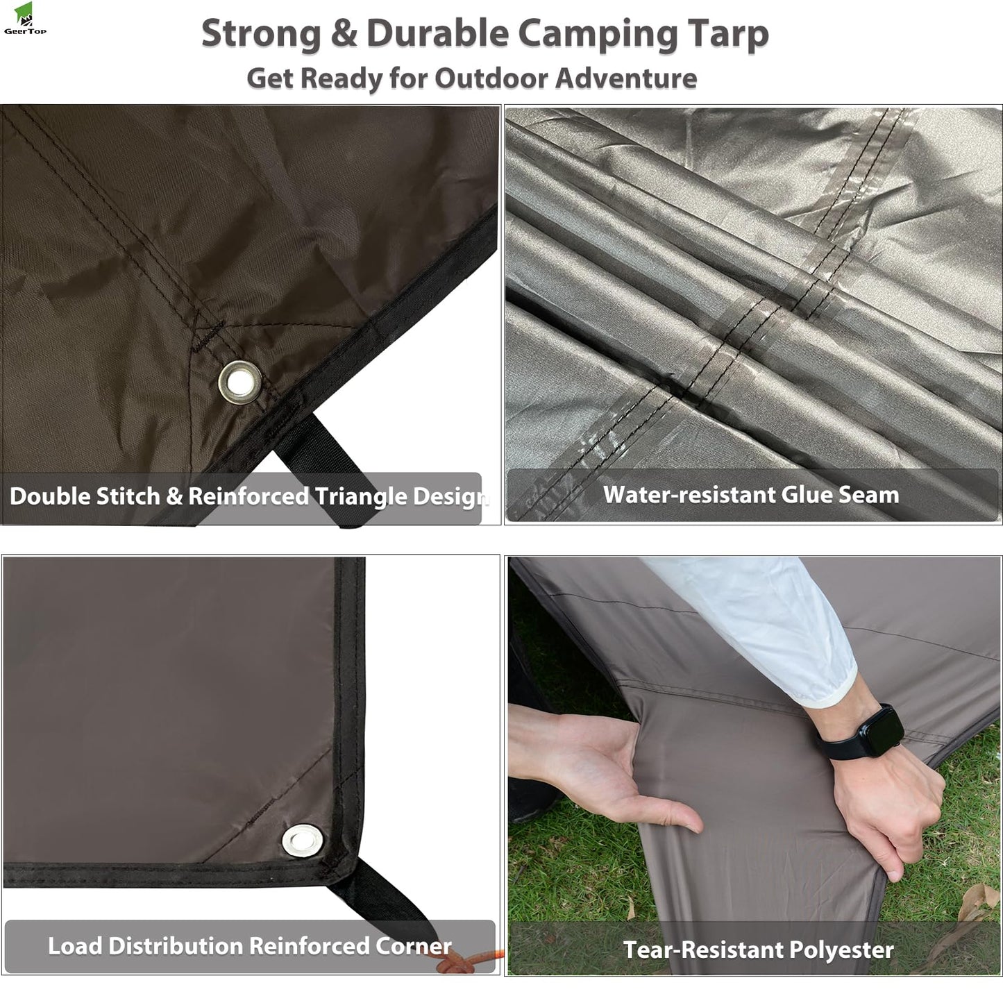 GEERTOP 17 x 10 ft Camping Tarp Lightweight Large Waterproof Hammock Rain Fly Shelter Backpacking Tent Tarp for Outdoor Hiking Bushcraft Survival Travel