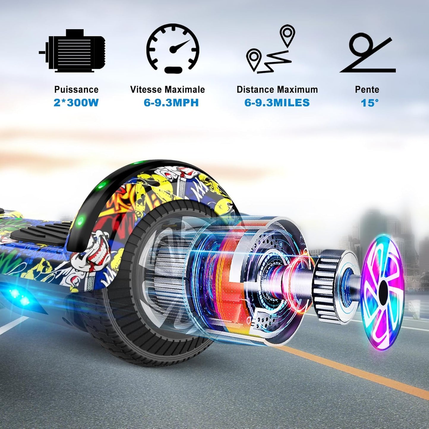 CBD Scooter - Colorful LED Lights, Dual 300W Motor, 6.5” Wheels | Fun for Kids & Adults
