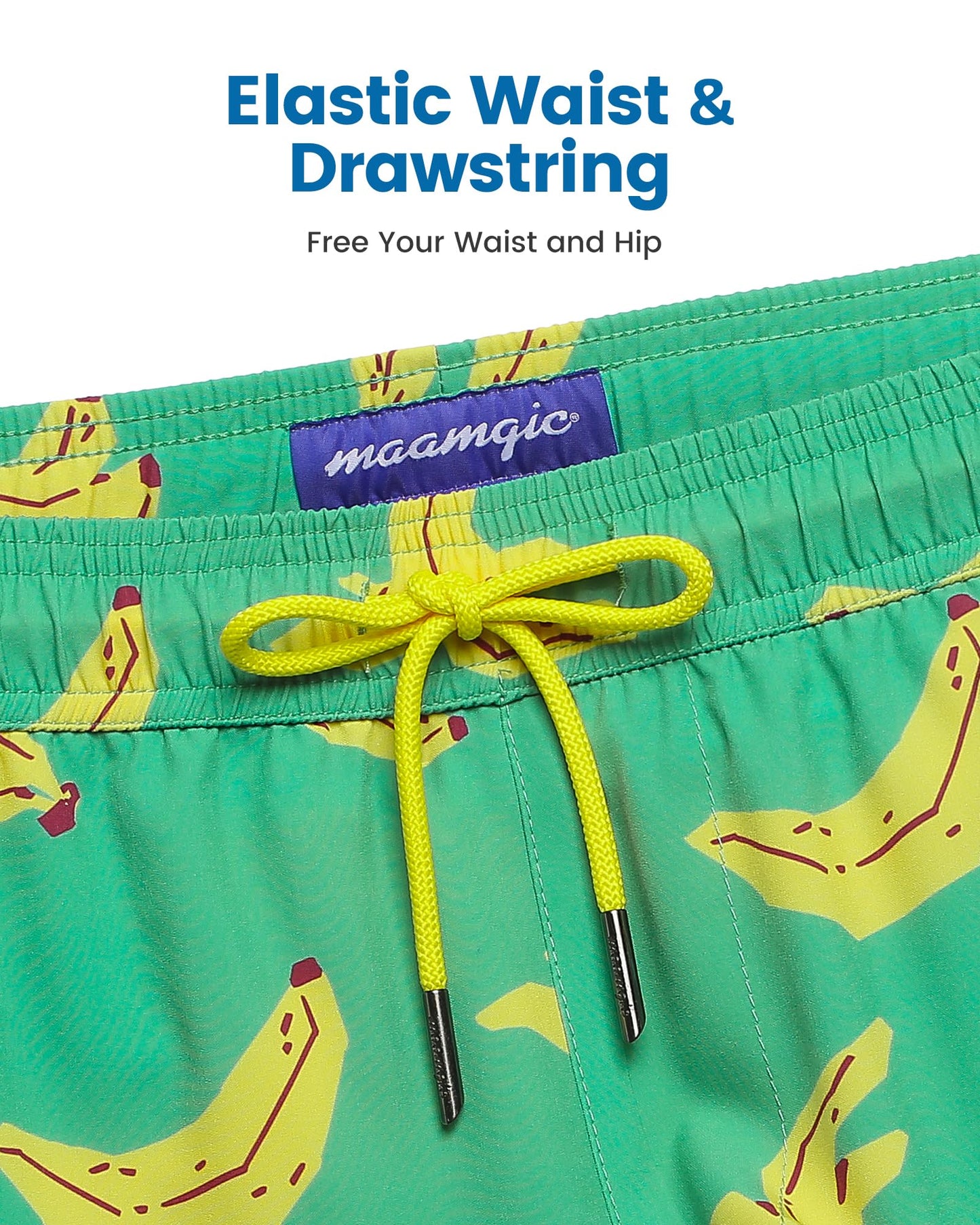 maamgic Mens Swim Trunks with Compression Liner 5 Inch, Quick Dry Bathing Suit with Zipper Pockets, Stretch No-Chafing Swim Shorts, Banana X-Small
