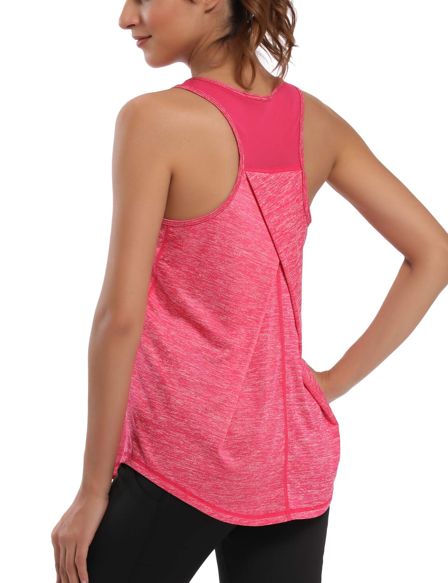 Aeuui Womens Workout Tops for Women Racerback Mesh Yoga Shirts Athletic Running Tank Tops Sleeveless Gym Clothes Rose Red