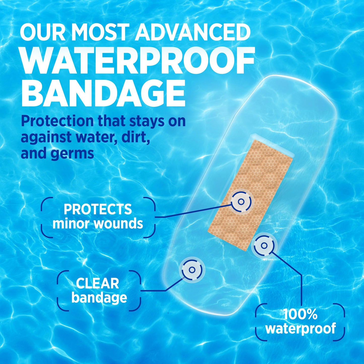 BAND-AID Brand Clear Waterproof Adhesive Bandages, Jumbo Covers, 6 Count