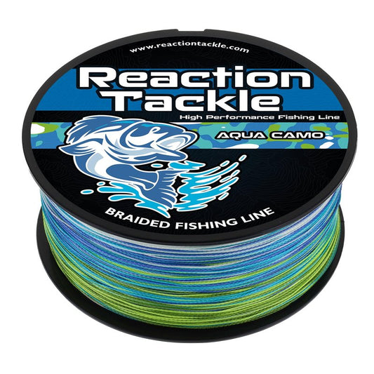 Reaction Tackle Braided Fishing Line - Pro Grade Power Performance for Saltwater or Freshwater Fish - Colored Fishing Line Braid for Extra Visibility - Camo Aqua 80 Lb (1500 Yards)