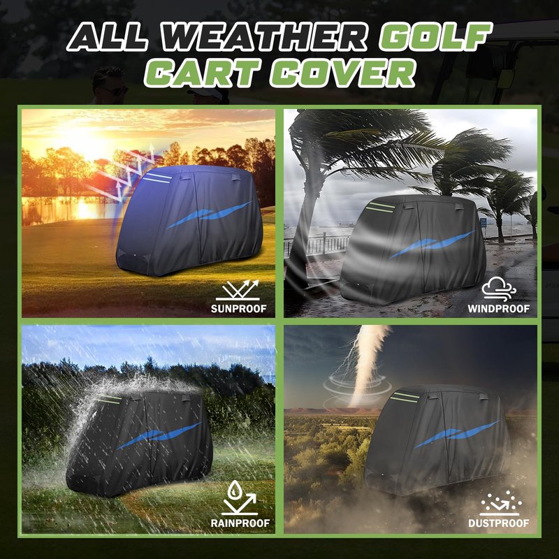 Mixsuper Liner 10 Layers Golf Cart Cover for Club Car EZGO Yamaha, Waterproof Heavy Duty Golf Cart Cover with Zipper Door, Windproof 420D Polyester
