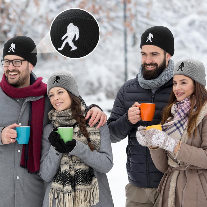Chicingyou 2 Pack Sasquatch Beanie for Men Sasquatch Knit Hat for Women Winter Warm Cuffed Skull Cap Christmas and New Year Gifts for Dad Husband Grandpa