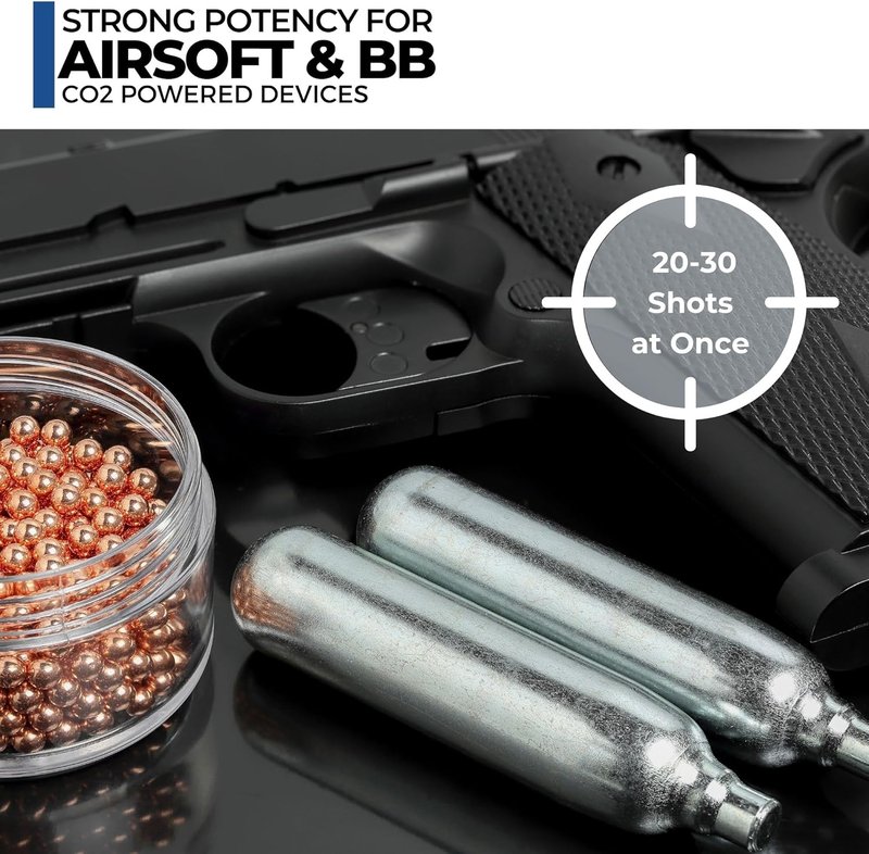 ICO 12 Gram CO2 Cartridges - Non-Threaded for BB Guns, Airsoft Pistols & Paintball Markers