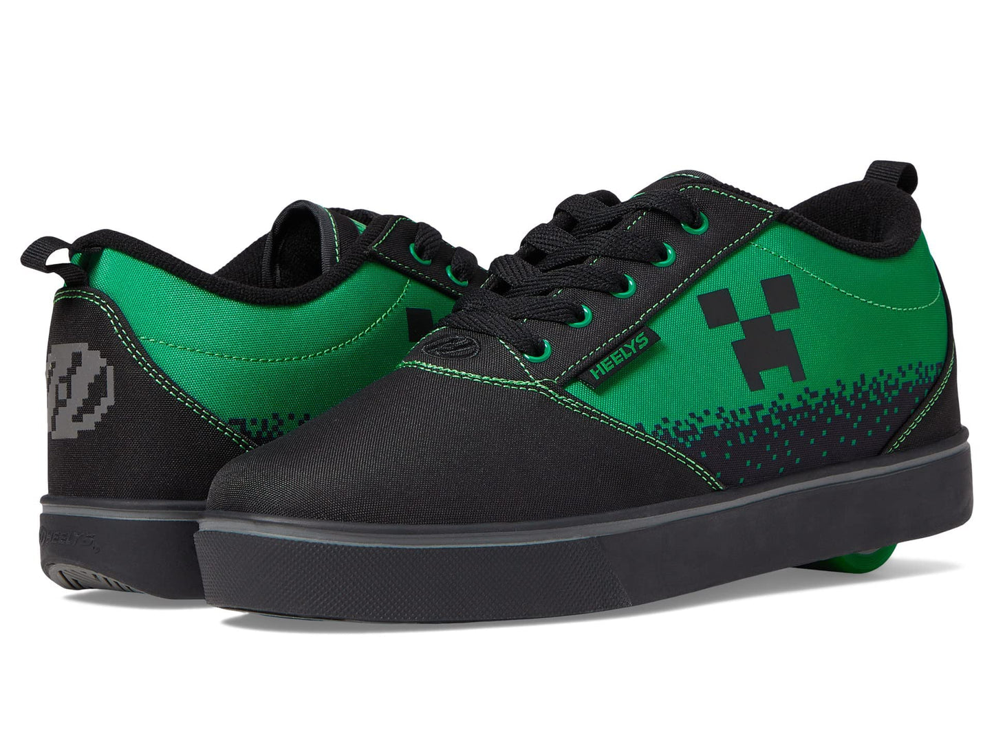 HEELYS Pro 20 Minecraft Skate Shoes for Men - Nylon Canvas Upper - Synthetic Outsole - Low-Profile Wheels Black/Neon Green Men's 12 M