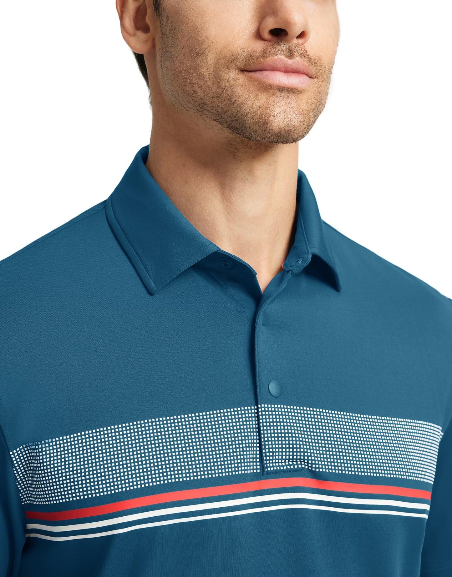 M MAELREG Golf Shirts for Men Dry Fit Moisture Wicking Lightweight Chest Striped Solid Casual Polo Shirts for Men Blue