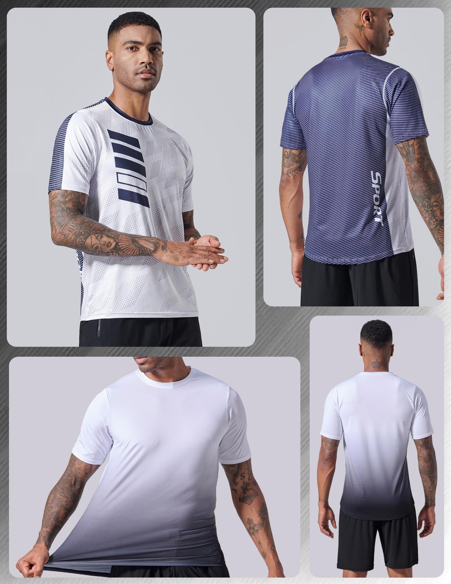 5 Pack Men’s Active Quick Dry Crew Neck T Shirts | Athletic Running Gym Workout Short Sleeve Tee Tops Bulk (Set 14, Medium) White
