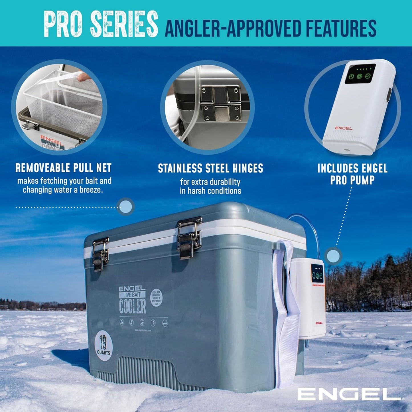 ENGEL Live Bait Cooler PRO - Portable Fishing Minnow Bucket with Rechargeable Aerator | 30 Quart Capacity