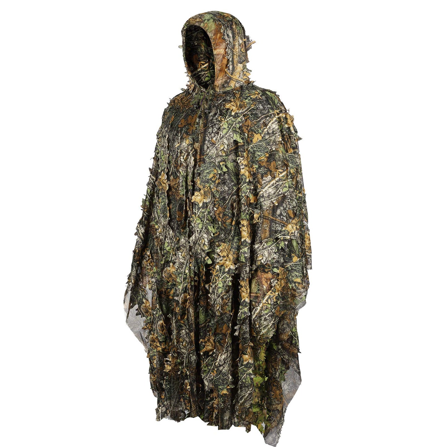 Outdoor Camouflage Ghillie Poncho 3D Leaves Hunting Cape Camouflage Cloak Stealth Ghillie Suit for Bird Watch Military CS Woodland