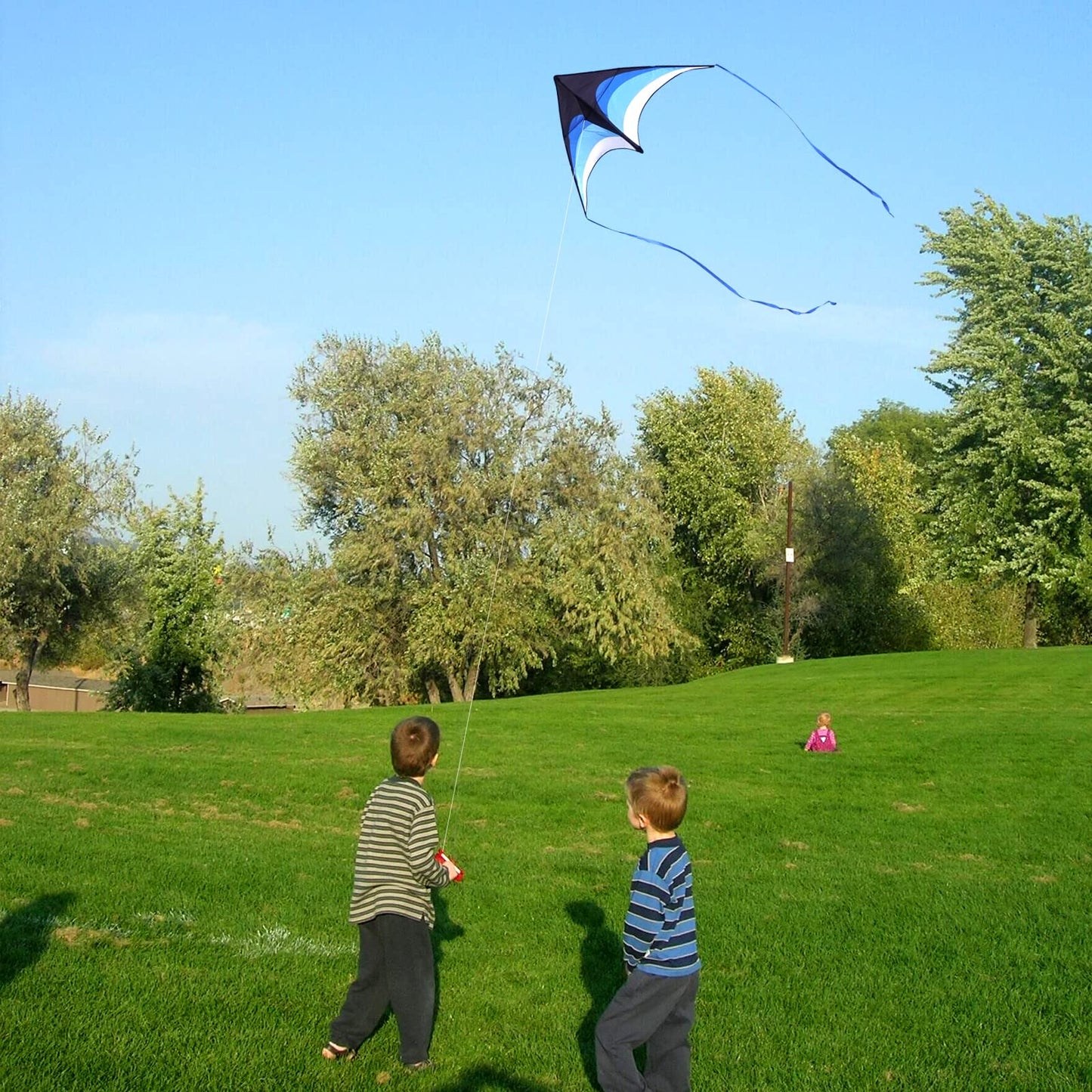 Mint's Colorful Life Delta Kite for Kids & Adults, Easy to Fly Kites with 2 Ribbons and 300ft Kite String, Best Kites for Beginner(Blue)