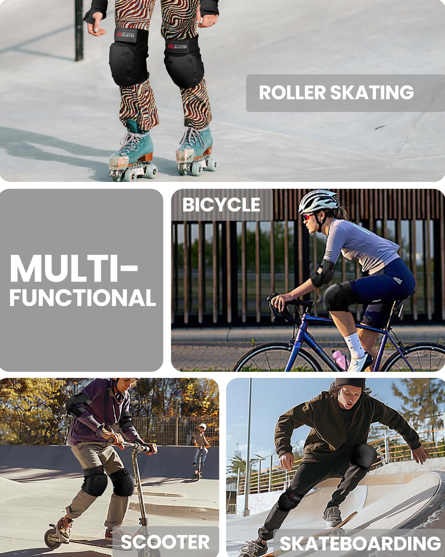OutdoorMaster Skate Protective Gear Set for Adult & Youth, Skateboard Helmet Knee and Elbow Pads with Wrist Guards for Scooter, Inline Roller Skating, Skateboarding