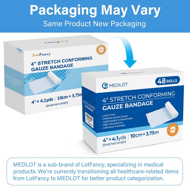 LotFancy Gauze Rolls, 48 Count, 4 Inch x 4.1 Yards, Rolled Gauze Wrap, Conforming Stretch Bandage for Wounds Care, Medical Supplies for First Aid