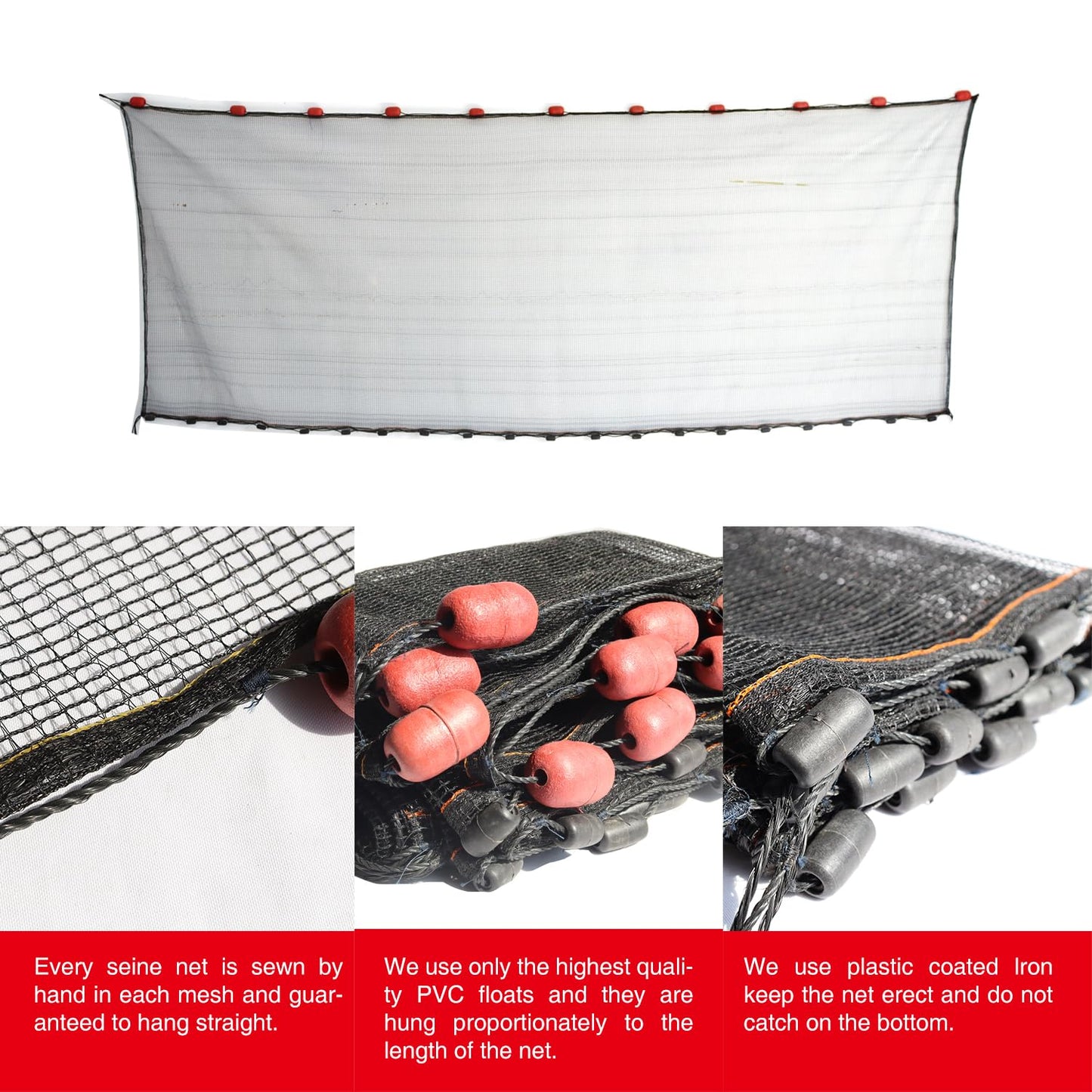 BasicGear Professional Seine Net 4' x 5' | Ultra Strong | Maximizes Catch | Ideal for Both Commercial and Recreational Fishing | Multiple
