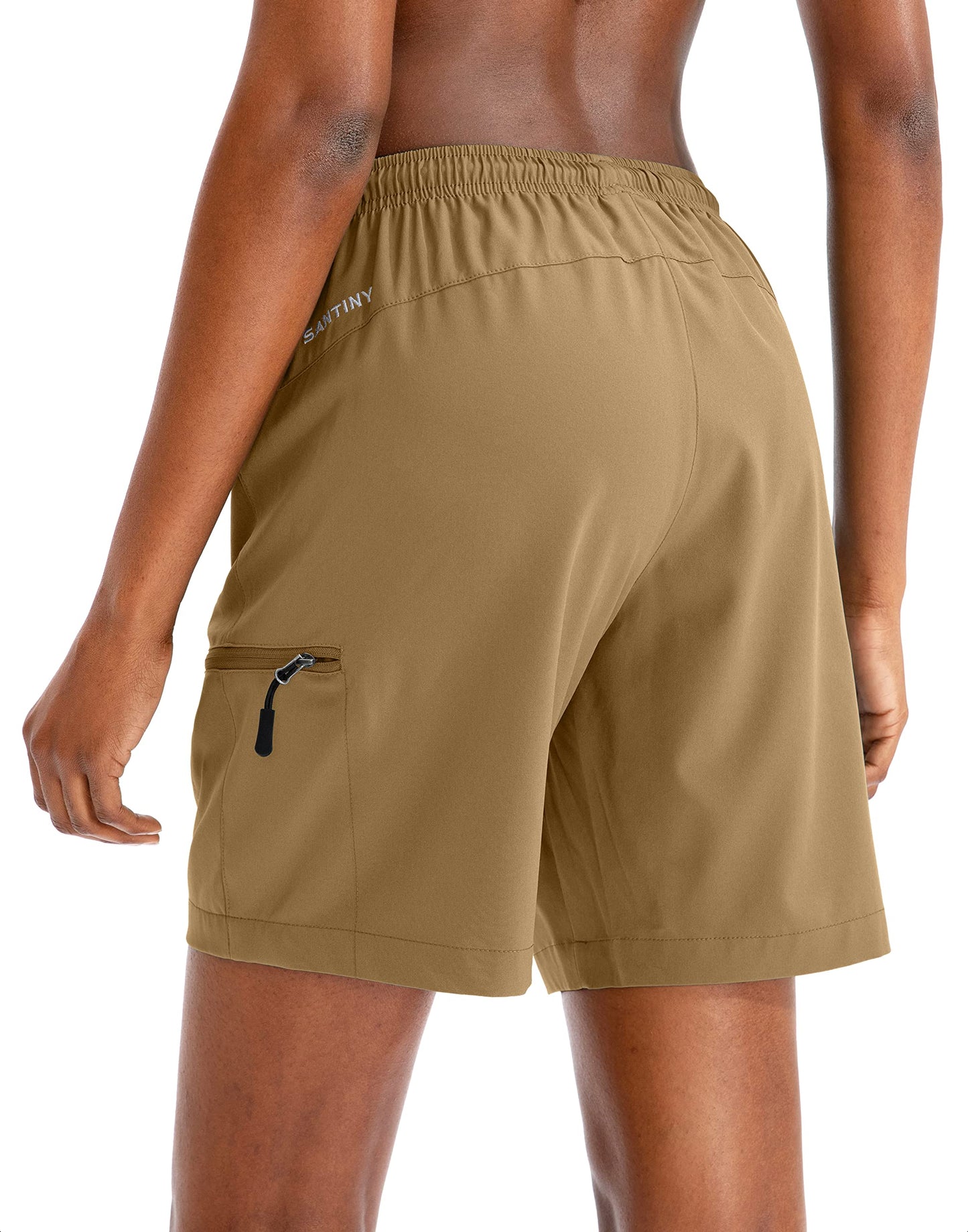SANTINY Women's 5''/ 7''/9'' Hiking Cargo Shorts Quick Dry Lightweight Summer Shorts for Women Athletic Golf Zipper Pockets(Dark Khaki_S)