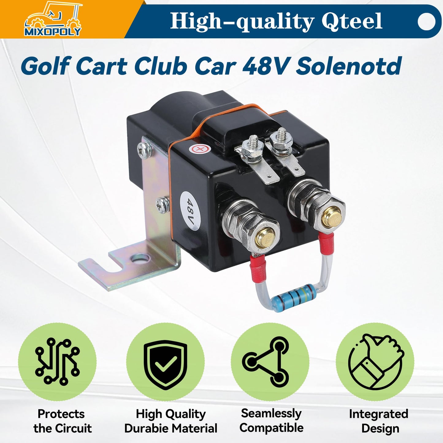 MIXOPOLY 48V 4 Terminal Golf Cart Solenoid for Club Car DS 1995-up & Precedent 2000-up Electric with Resistor Replace OEM 101908701 102774701 1014947 1019087-01 1027747-01