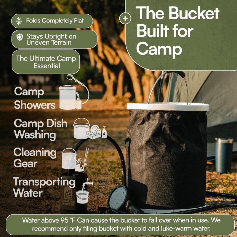 Portable Camping Shower Pump – Rechargeable High Pressure Kit with 90 Min Battery, 3.9 Gal Collapsible Bucket, Dual Heads for Shower & Cleaning, Shower Head Holder & Carry Bag – Essential Camping Kit