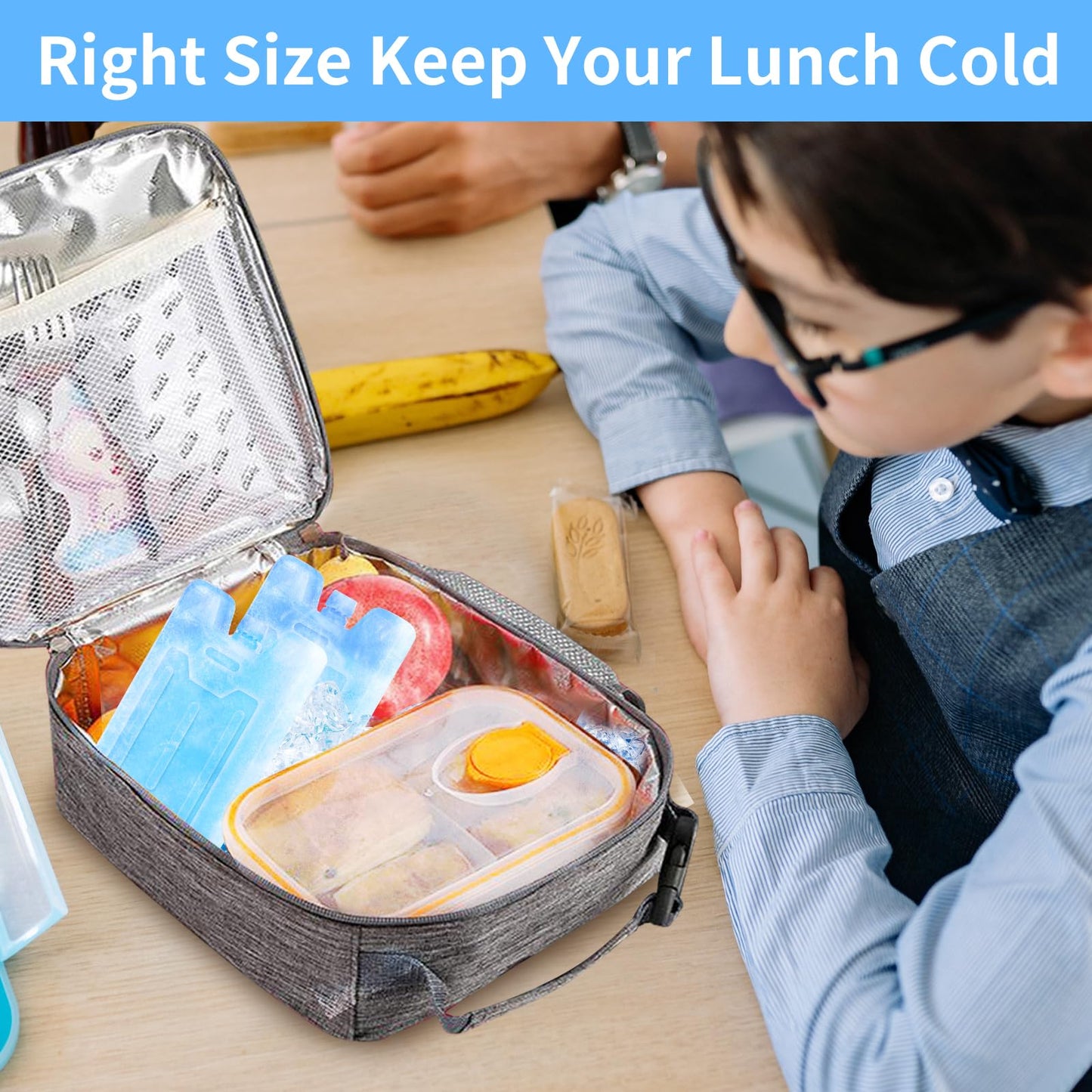 4-Pack Ice Packs for Lunch Boxes Cooler Insulated Bags Reusable Flexible Cold Long Lasting Camping Thin Small Pack Medium Freezer Accessories Essentials Storage Sandwich School Kids Adults Blue