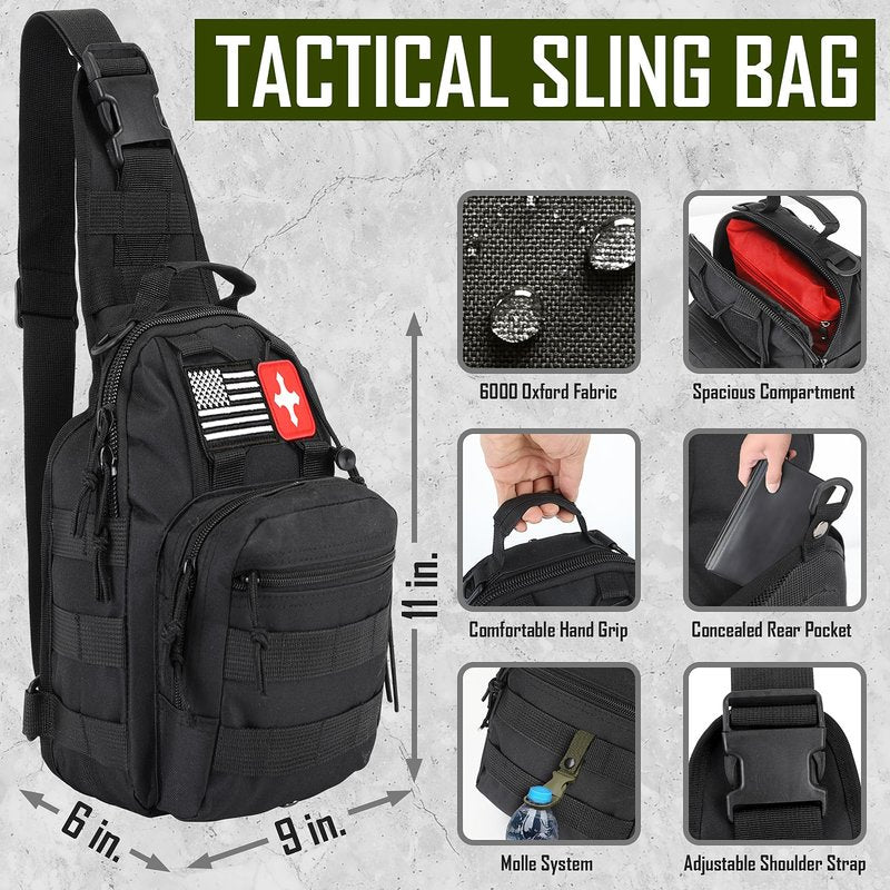Survival Kit, 268 Pcs Emergency Survival Gear and Equipment Supplies with First Aid Kit, Camping Axe, Headlamp, Crossbody Bag for Camping Hiking, Hunting, Gift for Christmas Men, Dads, Black