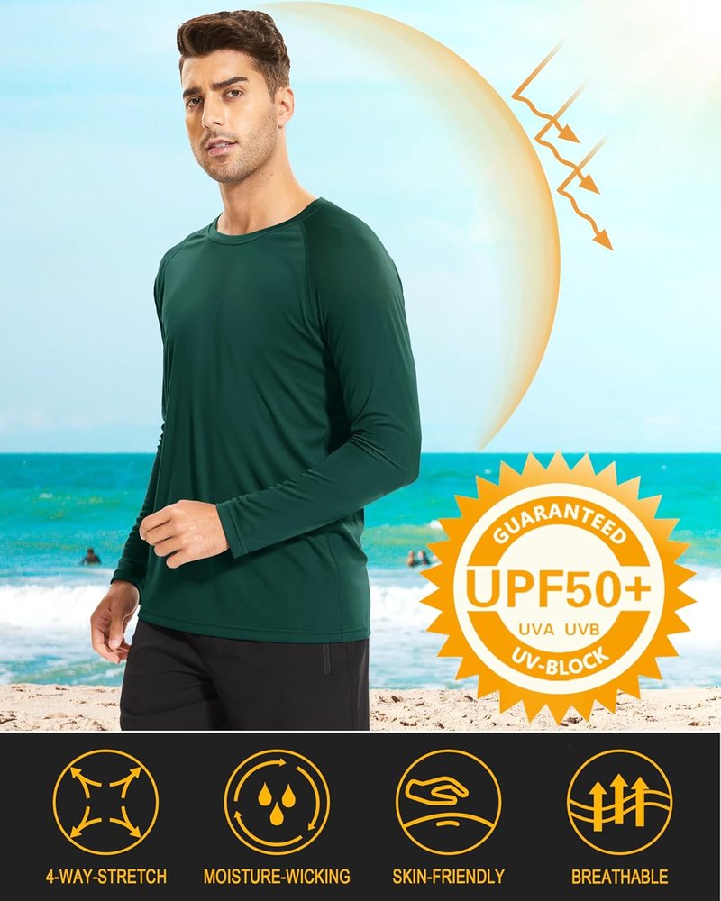 Men's Long Sleeve Athletic Shirt - UPF 50+ UV Sun Protection for Hiking, Running & Workouts
