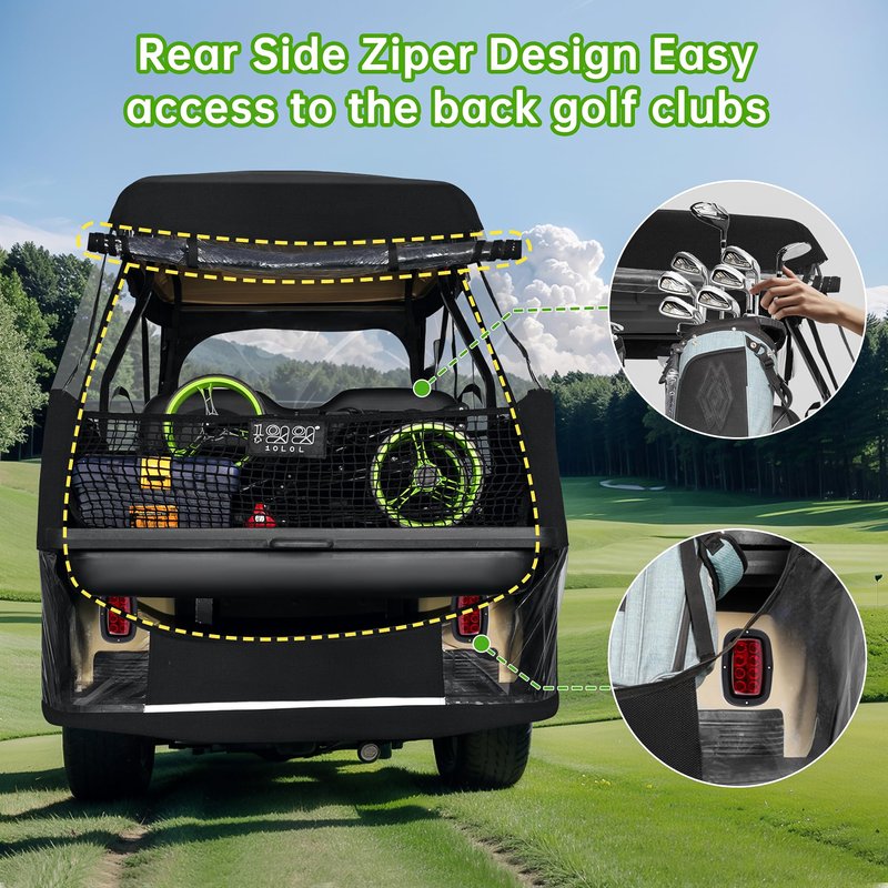 10L0L Golf Cart Enclosure for Club Car DS 4 Passenger (2+2), Waterproof 420D Oxford Rain Cover with Clear PVC Windows, Side Mirror Openings & Rear Light Visibility, All-Weather Driving Protection