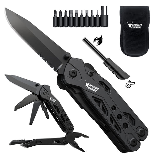 Multitool Knife Camping Survival Knife Unique Gifts for Men Dad Husband 16 in 1 Pocket Multitools Knife Pliers Screwdrivers Bottle Opener, Multi Tool Gadgets with Safety Lock Nylon Sheath