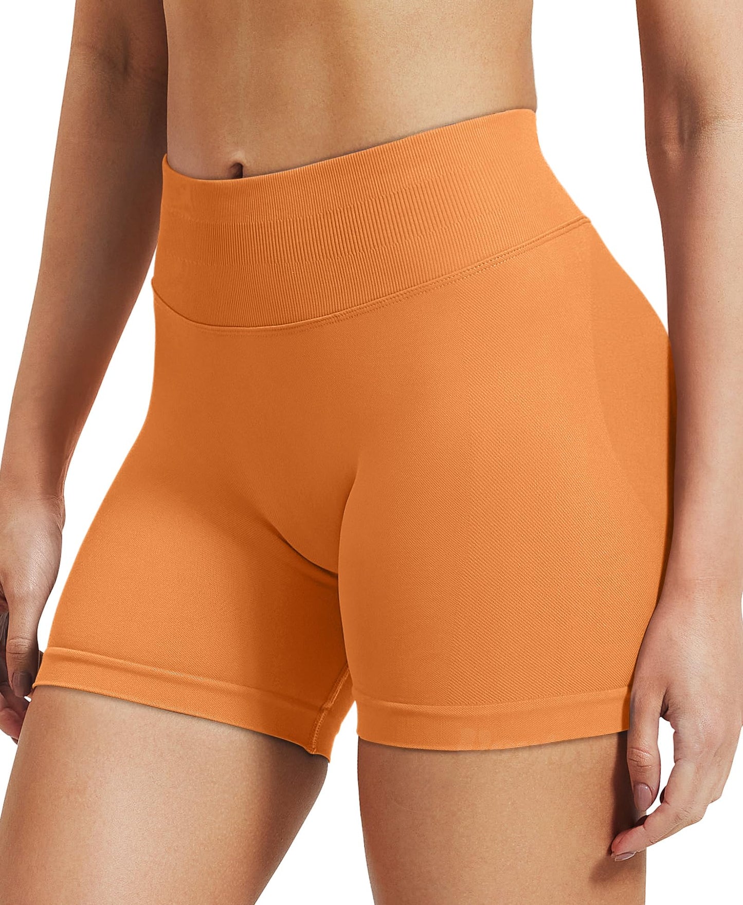 VOYJOY Women Workout Impact Shorts 2.5"/ 3.6"/ 4.5"/ 6" Scrunch Butt Lifting Gym Seamless Booty Biker Shorts Tangerine