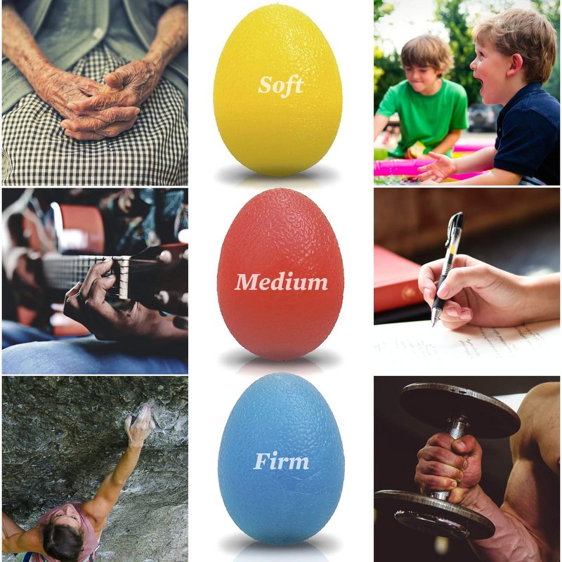 The Friendly Swede Stress Balls for Adults — 3 Squeeze Balls for Hand Therapy, Stress Relief & Hand Strength - Exercise for Grip Strength with 3 Resistance Levels - Egg-Shaped & Skin-Safe