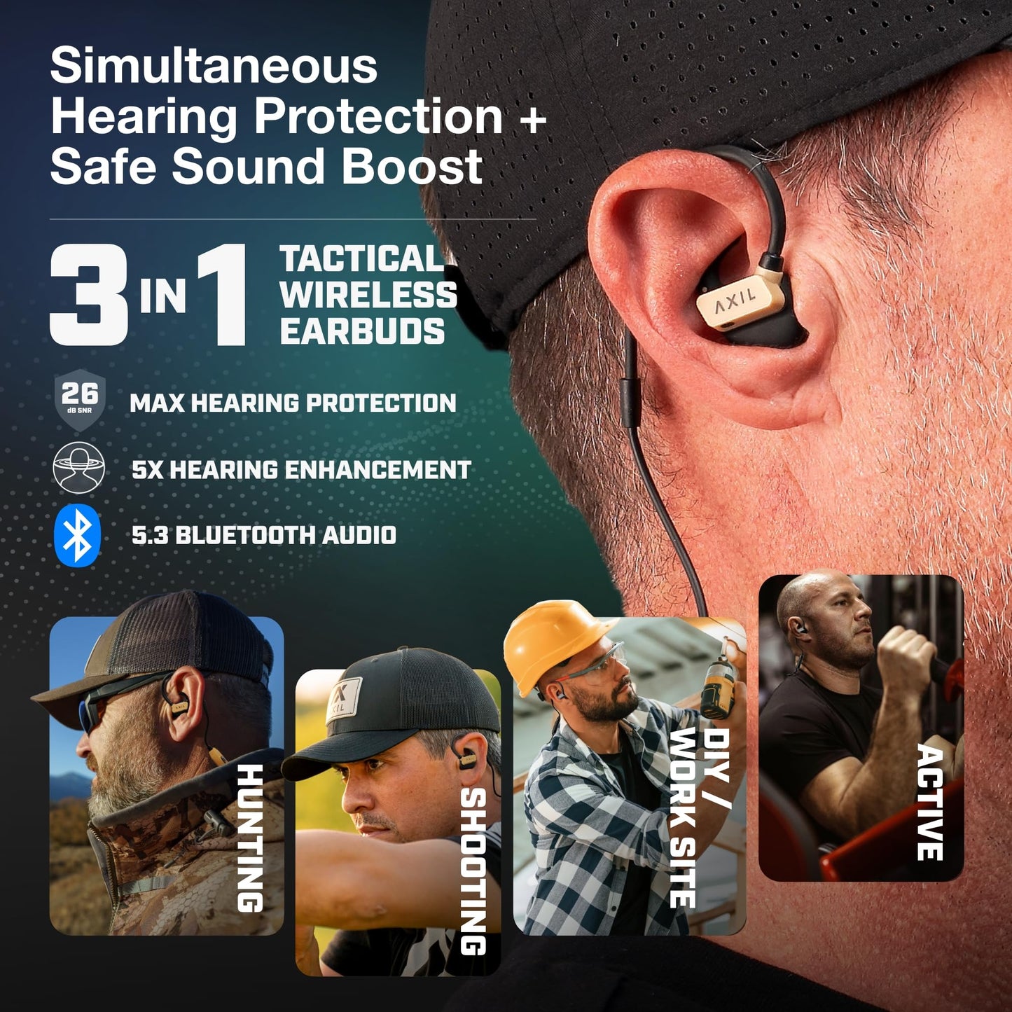 AXIL GS Extreme 3.0 Shooting Ear Protection Earbuds, Desert Tan