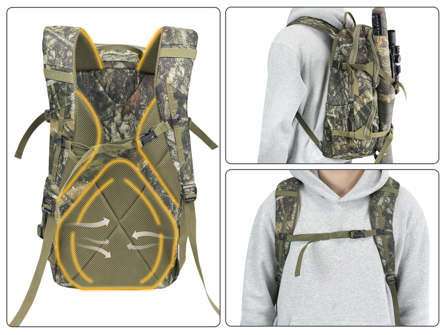 HUNTPAL Hunting Backpack, Waterproof Camo Hunting Daypack with Storage Pockets, Long-Lasting Bag for Rifle Shotgun Bow Gun (Medium)