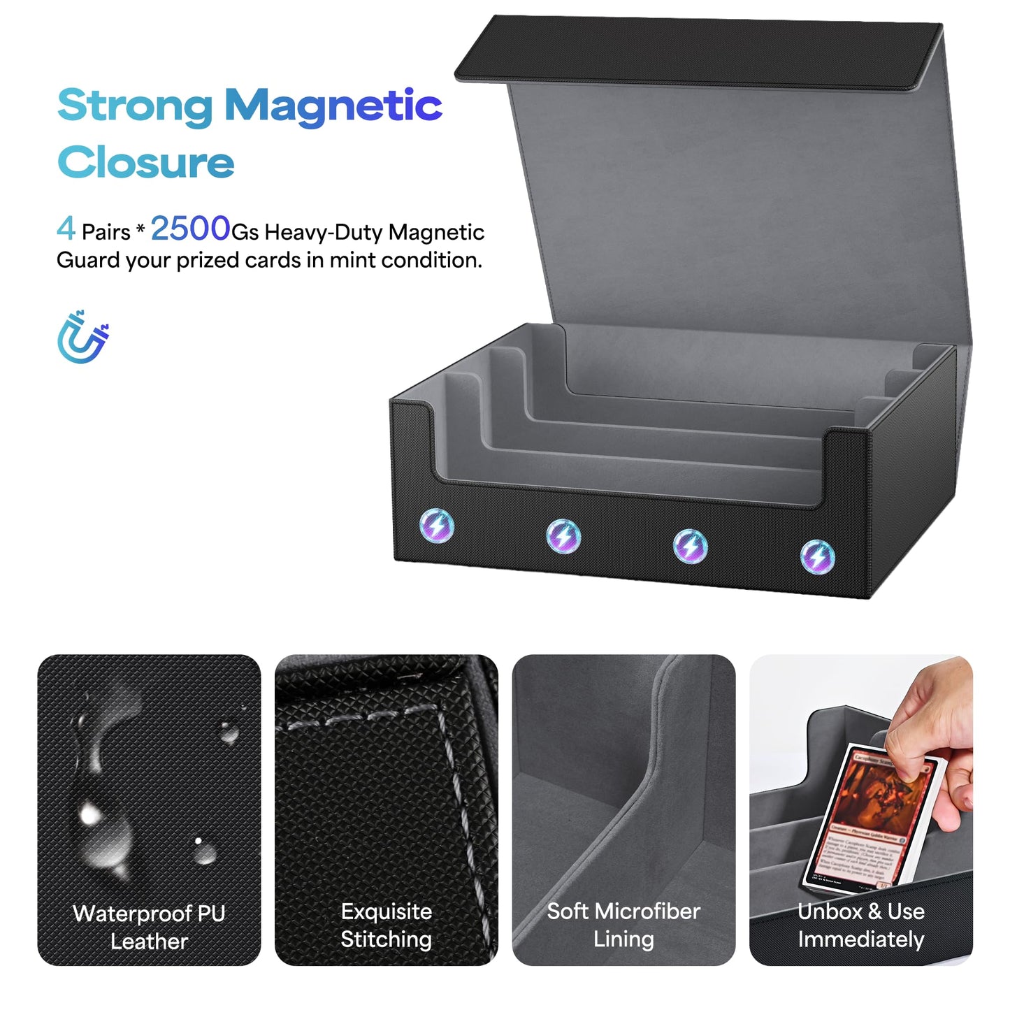 UAONO Card Storage Box for Trading Cards, 2400+ MTG Commander Deck Box With 24pcs Colorful Divider, Card Case Fits for Magic TCG PTCG Game Cards (Blue)