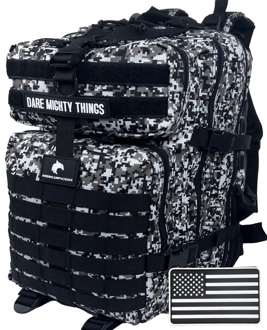 AMERICANPHOENIX 45L Elite Tactical Backpack | 3X Stronger Work & Military Backpack | Water Resistant and Heavy Duty | 3 Day MOLLE Bug Out Bag (Snow Leopard)