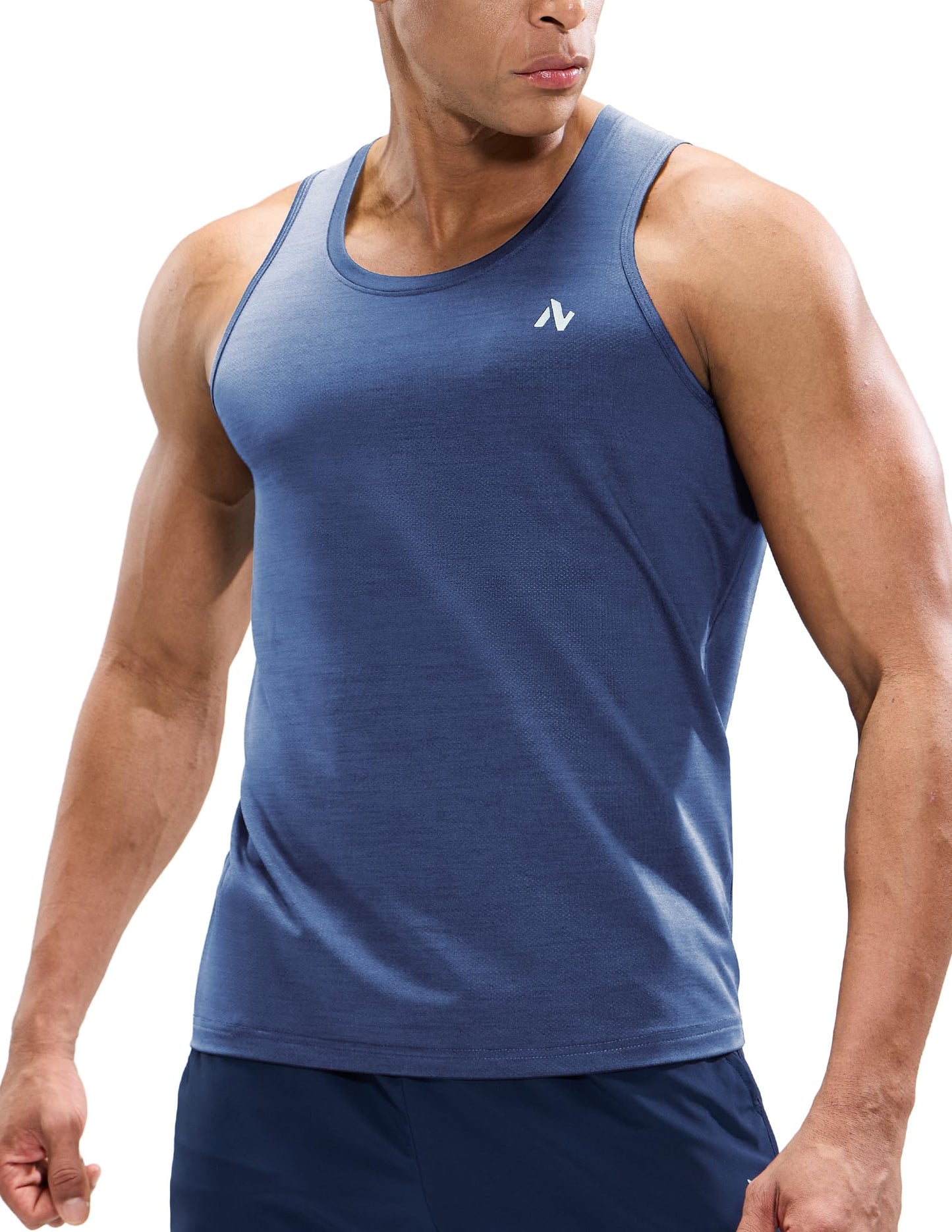 Nepest Men's Quick Dry Workout Tank Top Gym Muscle Tee Fitness Bodybuilding Sleeveless T Shirt Heather Space Blue XXL