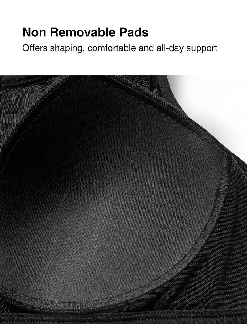 Yvette High Impact Support Sports Bras for Women Zip Front Closure Sports Bra Plus Size Supportive Mold Cups Running Workout,Black,3XL+