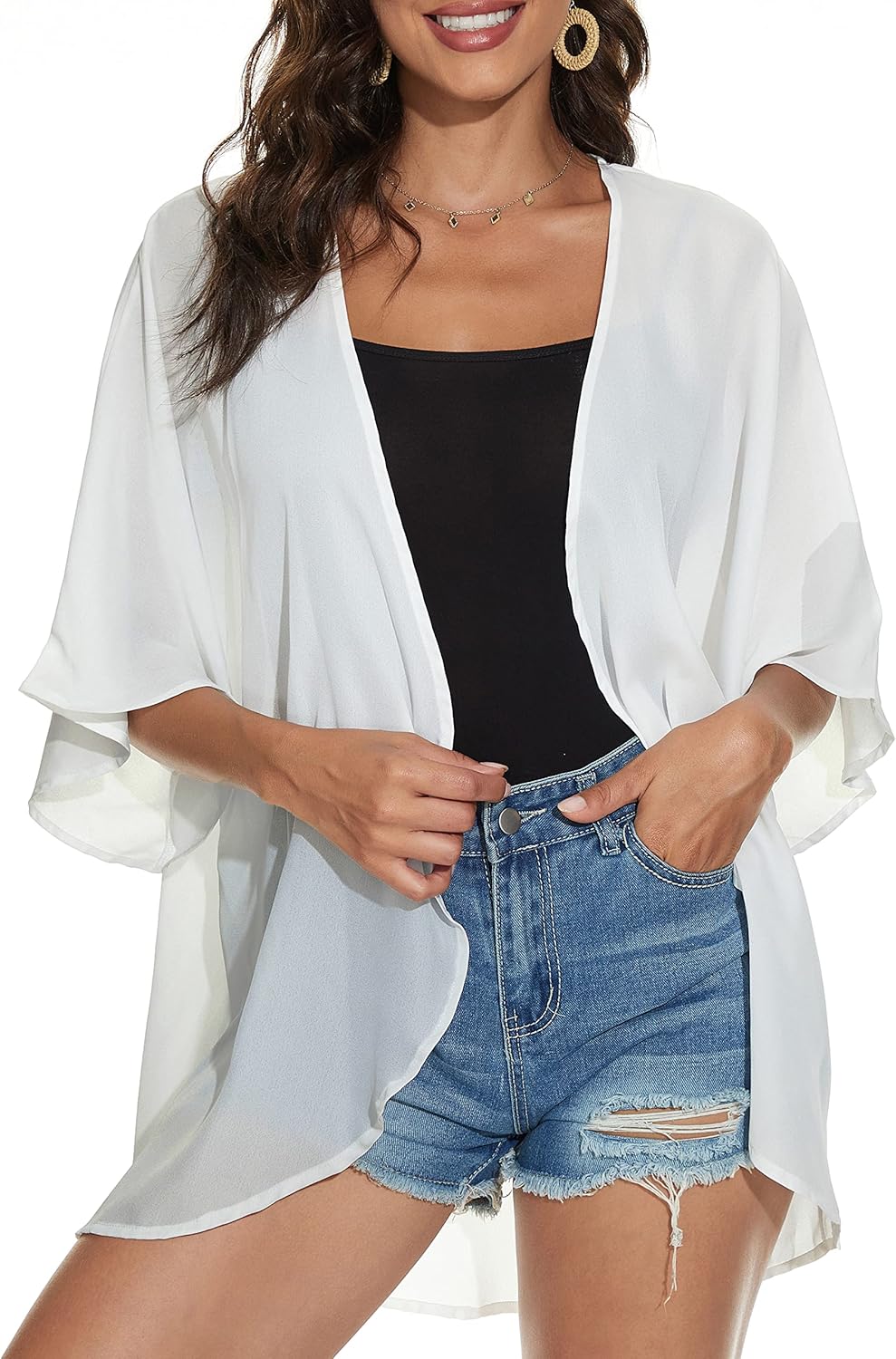 Floral Print Puff Sleeve Kimono Cardigan - Casual Blouse Cover Up for Women | Stylish Loose Fit