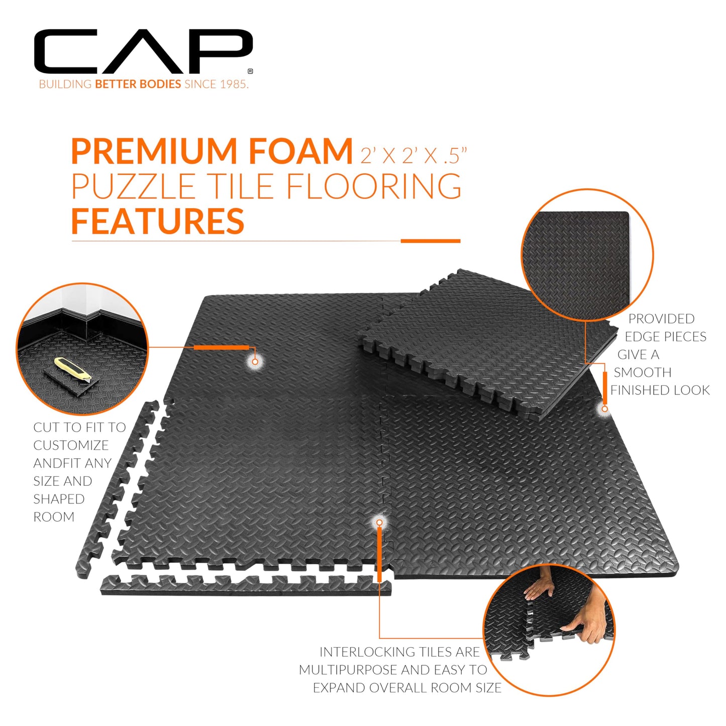 CAP Puzzle Exercise Mat 24" x 24" x 1/2", 6 pieces