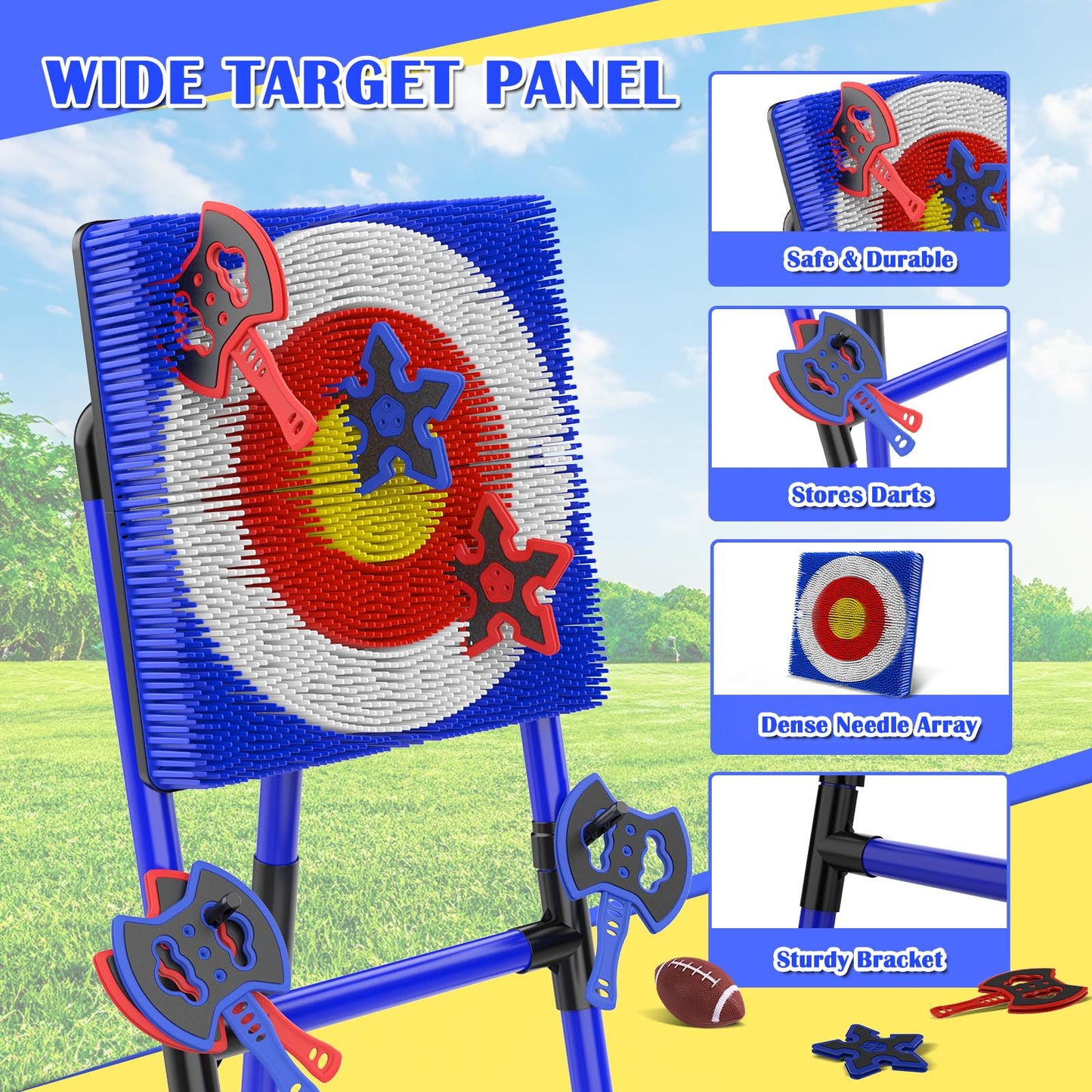 VATOS 2-in-1 Axe & Football Throwing Game Set, Bristle Axe Toss Target with 16 pcs Safe Darts, Portable Outdoor & Indoor Backyard Games for Teens and Adults, Lawn Carnival, Camping Party Toy Gift