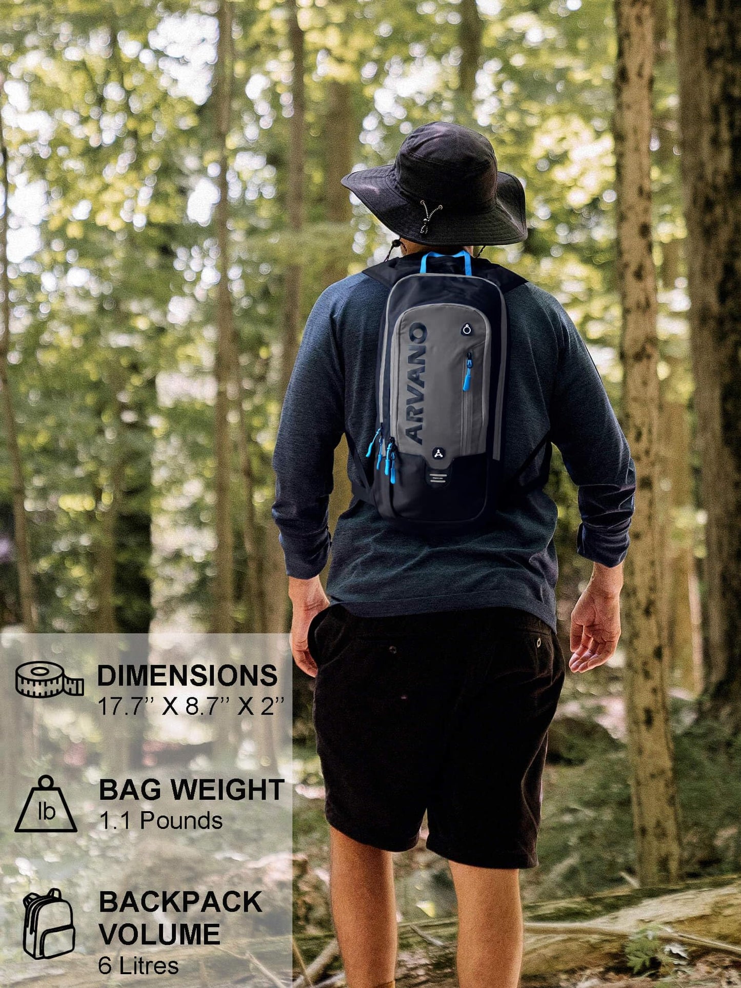 Arvano Hydration Backpack, Lightweight Hydration Pack with 2L Water Bladder, 6L Water Backpack for Men Women Cycling, Hiking, Mountain Biking, Skiing