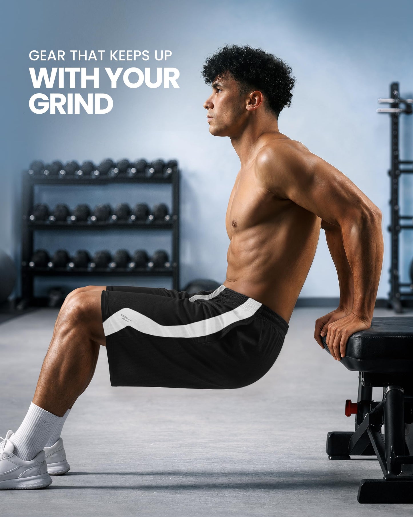 NY Threads Men's Athletic Shorts Quick Dry Loose-Fit Lightweight Running Workout Gym Shorts with Pockets, X-Large, Black White Panel