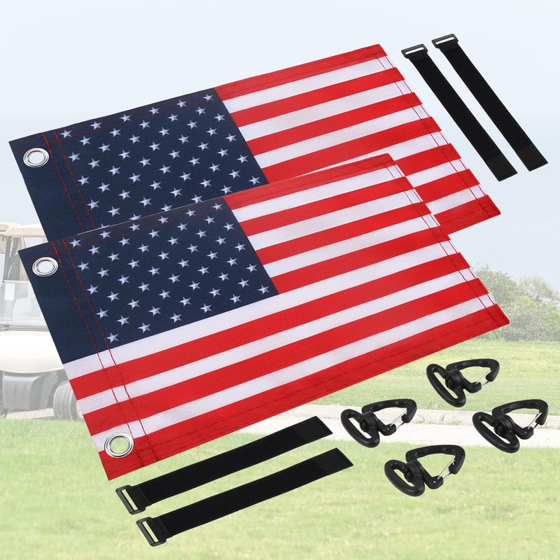 TRINKA Golf Cart Flag with Elastic Strap Bracket, Easy Installation American Handicap Flag for Golf Cart, Boat, Bike (2 Pack 12" x 18" American Flags)