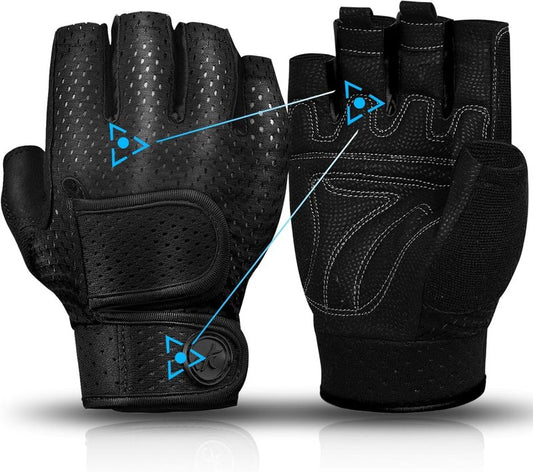 MOREOK Workout Gloves Padded Weight Lifting Gym Fitness Gloves for Men/Women Black-L