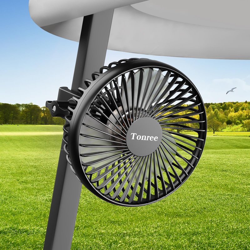 Tonree Golf Cart Fan, Portable USB Clip Fan for EZGO, Club Car, Yamaha, 3700rpm Hi-velocity and Low Noise, 3 Speed, 360° tilt, 10sec Quick Mount, Waterproof, for Travel Camping Outdoor Car Home RV