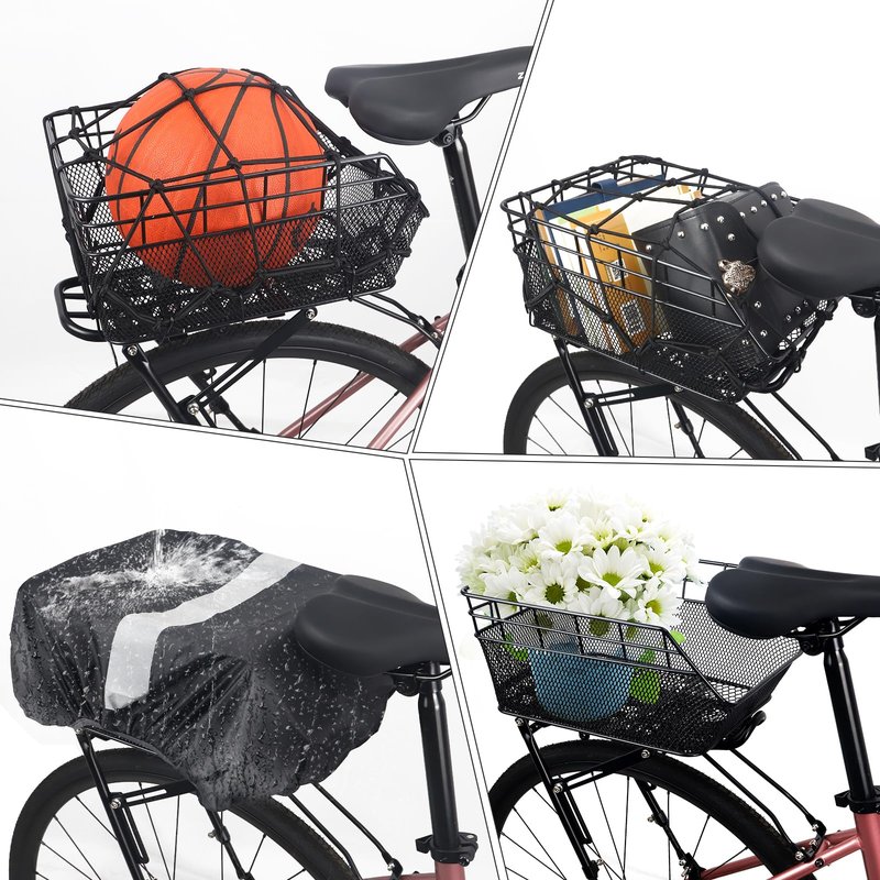 WEEROCK Bike Rear Basket Rear Rack Basket Steel Wire for Bicycle Carge Rack, Black