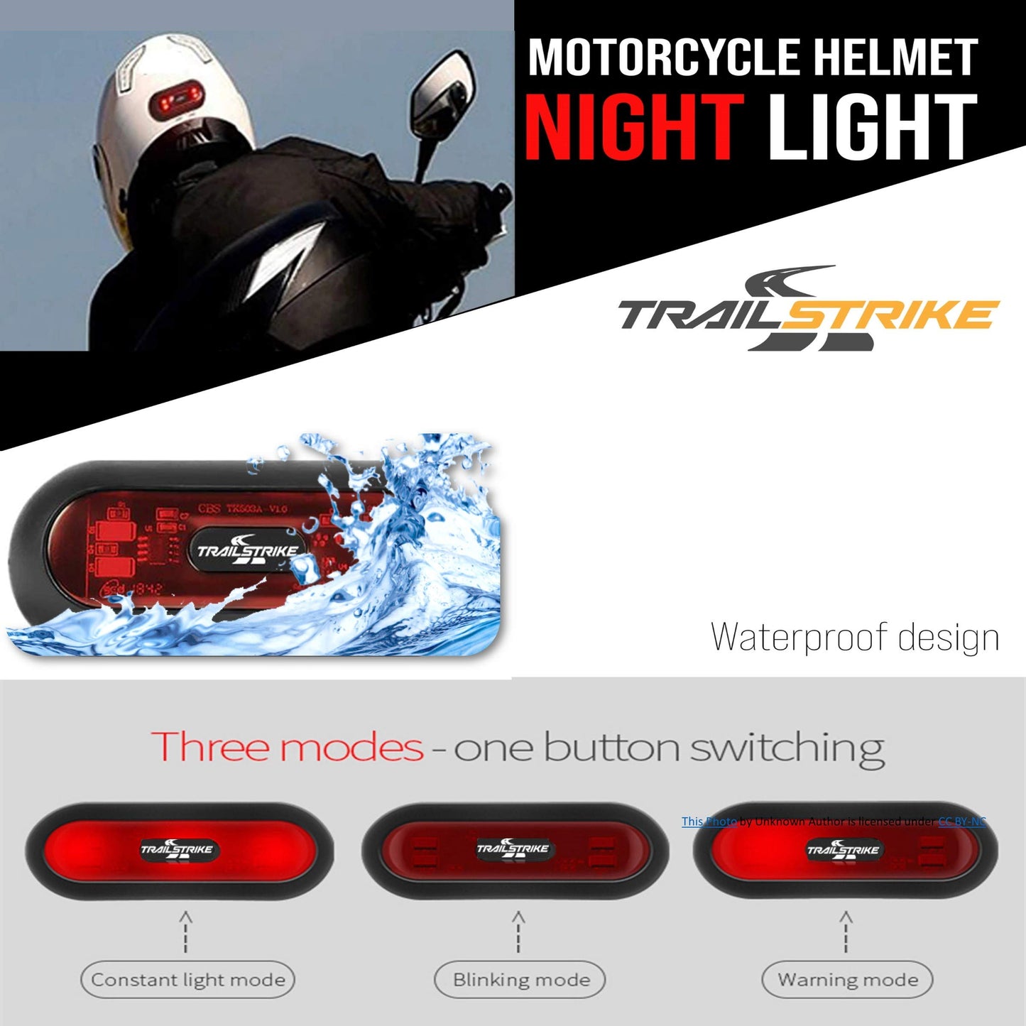 Trailstrike LED Motorcycle Bike Bicycle Red Rear Helmet Light Lamp for Night Riding Safety Warning Tail Lights Mode with Rechargeable Battery & USB Cable TS-101-A