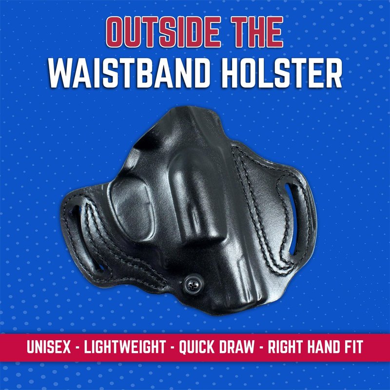 DeSantis Roscoe Cross Draw OWB Holster - Leather Belt Slide Holster OWB, Compatible with the S&W J-FRAME 2" - Right Hand Cross Draw, Black