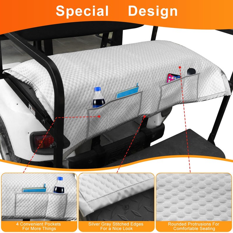 Golf Cart Rear Seat Blanket for EZGO, Club Car, Yamaha , Enhanced Quality Material, 43.7''x 29.1'',Easy to Install and Clean, 4 Convenient Pockets, Gray Golf Cart Back Seat Covers, Double Non-Slip