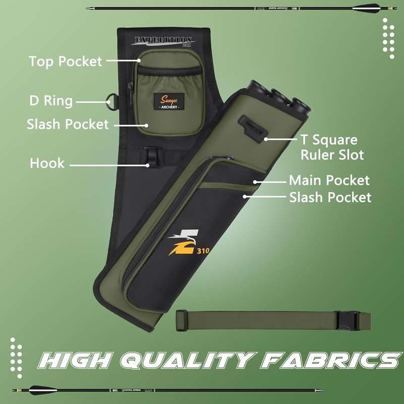 Archery Hip Quiver for Arrows - 3 Tubes Holder with Pockets & Waist Belt | Fits Compound & Recurve Bows
