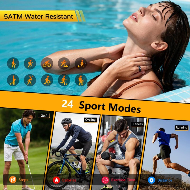 AMOVAN Fitness Tracker Ring, Smart Ring Health Tracker with Heart Rate, Blood Oxygen, Sleep Monitor, Calories, No Subscription Fee, IP68 Waterproof for iPhone & Android (Silver, #8)