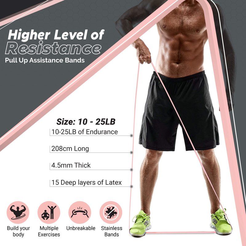 Physix Gear Workout Bands for Pullups Set, Pull Up Resistance Bands Set, Long Bands for Workout and Exercise Bands Pull Ups, Pull Ups Resistance Bands, Calisthenics, Pink (1 Band), 82in (208cm)