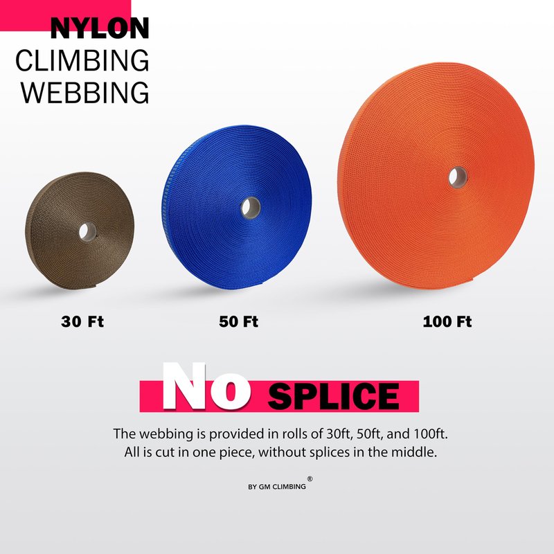 GM CLIMBING 1 inch Nylon Tubular Webbing Tape CE UIAA Certified 4000lb Heavy Duty for Climbing Rescue Rope Works Survival Outdoor General Purposes 1" x 30Ft / 10 Yards Orange